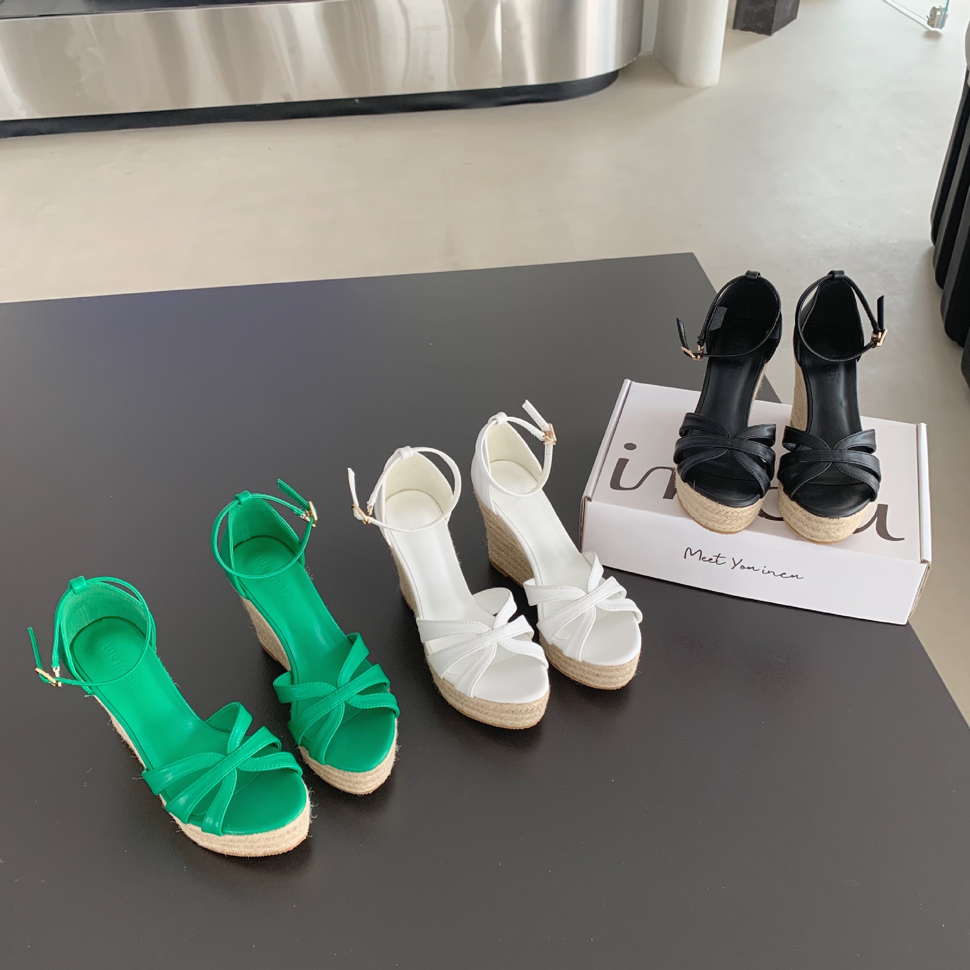 Women's Summer New Rope Bottom Peep Toe Wedge Sandals 9cm