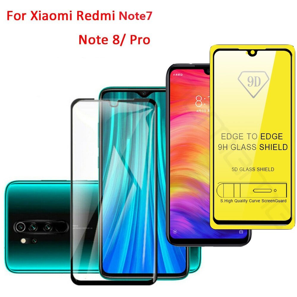 [SONGFUL] 2 Pcs For Xiaomi Redmi Note7/Note8/Note8 Pro Full Glue Tempered Glass 9D Full Coverage Screen Protector Film