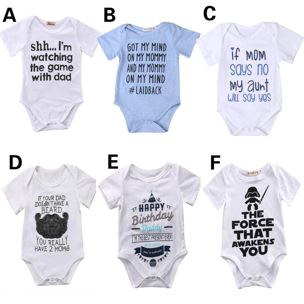 0-18M Newborn Toddler Baby Boy Girl Jumpsuit Short Sleeve Letter Print Romper Outfits Clothes