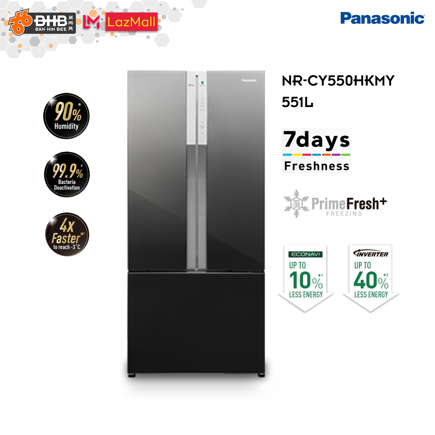 Panasonic NRCY550HKMY 551L Inverter French Door Refrigerator ECONAVI