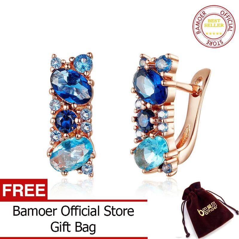 BAMOER New Trendy Blue Stone Zircon Earrings Rose Gold Stud Earrings For Women Fashion Jewelry YIE175 May
