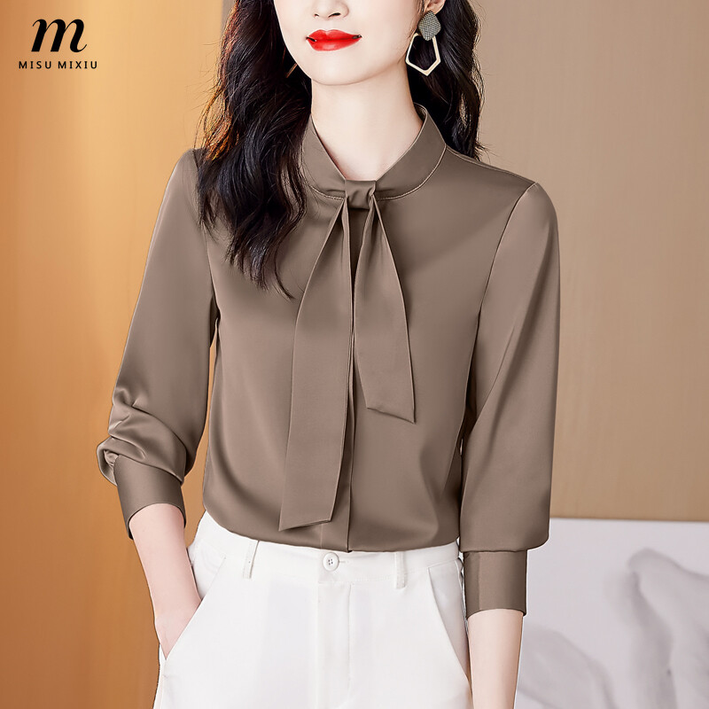 MISUMIXIU 2021 Spring New Korean Style Solid Color Shirt for Women Elegant Fashion Blouse Long Sleeve Lady Temperament Tops