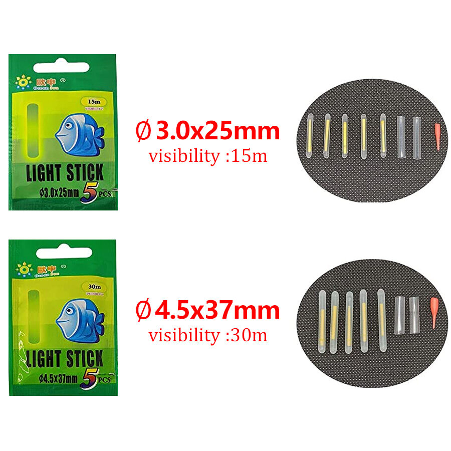 5 Cái/túi Đom Đóm 4.5*37Mm/3*25Mm, Đèn Huỳnh Quang Phao Câu Cá Que Phát Sáng Ban Đêm Que Phát Sáng Màu Tối Mới