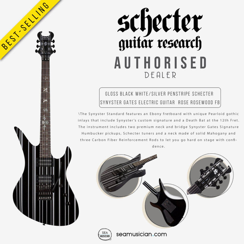 SCHECTER GLOSS BLACK WHITE/SILVER PENSTRIPE SYNYSTER GATES ELECTRIC GUITAR ROSE ROSEWOOD FINGERBOARD (ELECTRIC GUITAR/ GLOSS BLACK-SILVER/ SYNYSTER/ SEAMUSICIAN) Malaysia