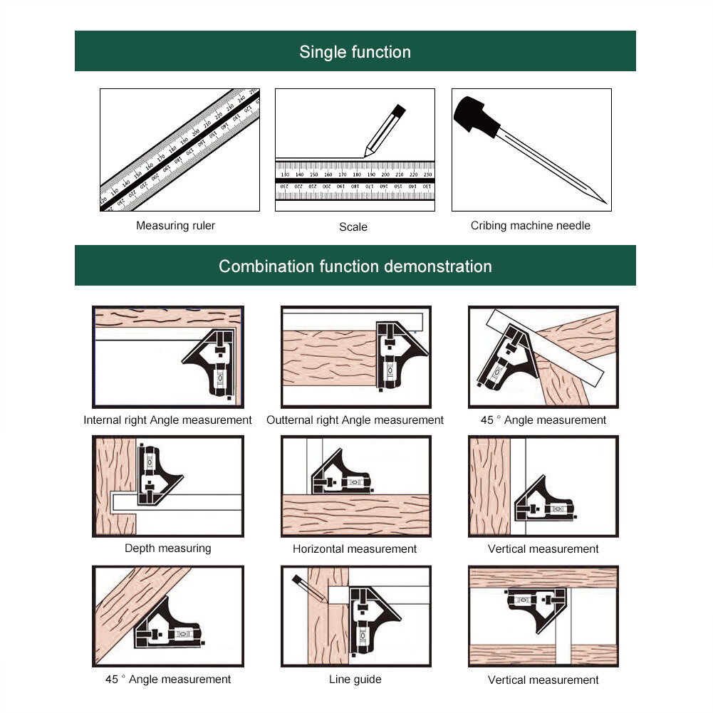 Multi-functional 300mm Combination Square Angle Ruler 45/90 Degree With Bubble Level