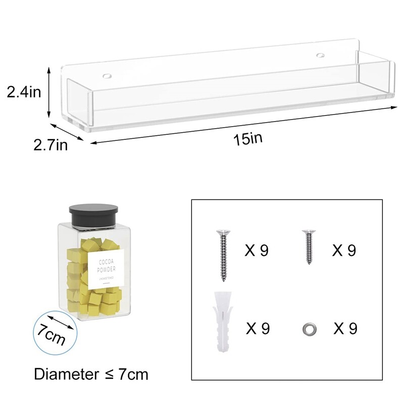 Wall Mounted Spice Rack Organizer,Clear Acrylic Spice Shelf Storage Holder for Wall Kitchen Pantry Cabinet Door 4 Pack