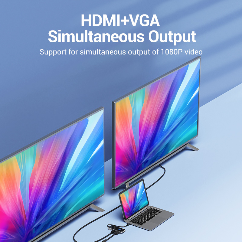 【COD】Vention HUB Type C Docking Station Thunderbolt 3 bộ chuyển đổi Type C PD 87W power port USB C to 4 USB 3.0 Docking Station Mirrored Surface For Apple Macbook iPad Laptop HP HuaWei ASUS Samsung Lenovo USB C Docking Station