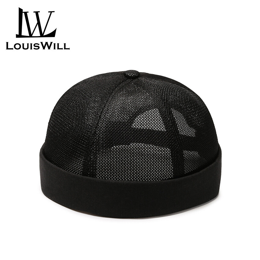 LouisWill Men's Hat Summer Mesh Patchwork / Corduroy Hat Breathable Mesh Brimless Street Hip-Hop Landlord Hat Personality Street Melon Skin Hat Hip Hop Street Dance Hat