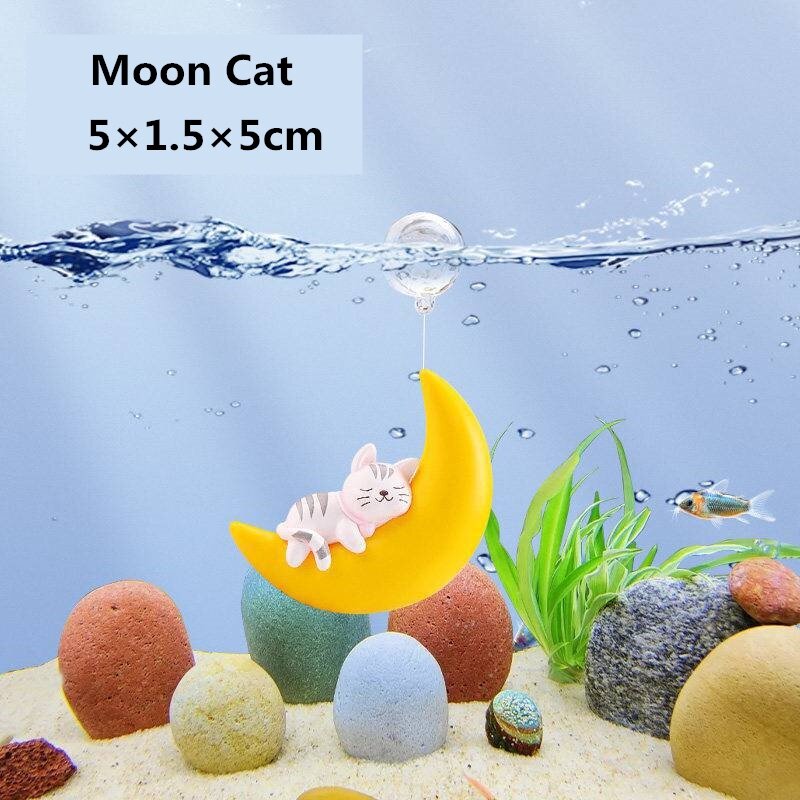 Cute Aquarium Floating Decoration Moon Animal Figure Underwater