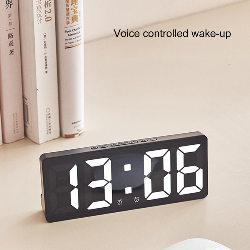 LED Mirror Large Screen Digital Clock Alarm Temperature Date Display 12/24H Anti-Disturb Multifunctional Bedroom Bedside Clock