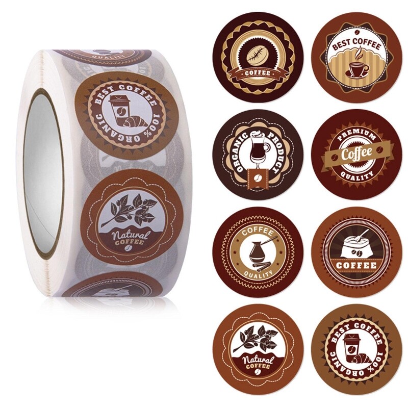 500 Counts Coffee Drinks Stickers Gift Wrap Stickers Self-adhesive Sealing Sticker for Coffee Bar Bakery Package Sealing