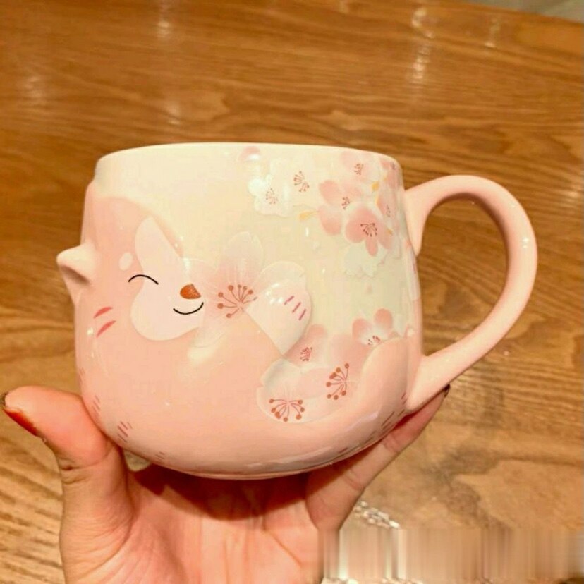 Starbuck 2021 Sakura Season Cat Hugs Japanese Mug Cute Pink Girl Ceramic Mug Coffee Cup