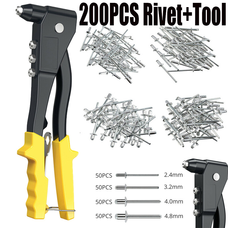200Pcs Nhôm Đinh Tán chịu lực cao Riveter Set Máy tán đinh cầm tay Thiết Lập đinh tán chìm Kìm Pop Đinh Tán Kìm DIY dụng cụ xe ô tô