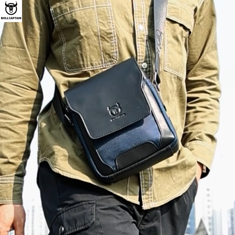 Bullcaptain Đeo Vai Da túi đưa thư nam của thời trang kinh doanh 7.9 inch Túi đựng máy tính bảng đa chức năng thoáng khí chống trầy xước Túi Messenger