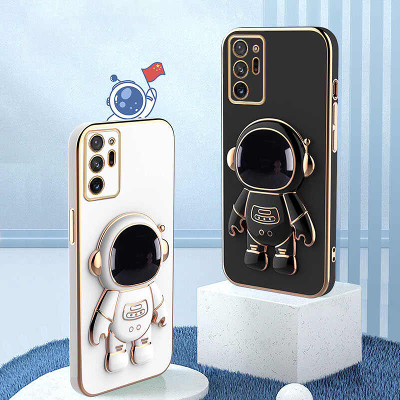 For Samsung Galaxy Note20 Ultra / Note20 / Note10 Plus / Note10 / Note9 / Note8 Astronaut Bracket Luxury Plating Gold Soft Phone Cases Cover
