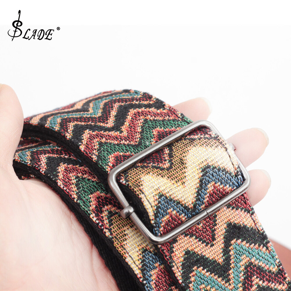 SLADE Vintage Flowers Stripes Bohemia Style Guitar Strap with Woven Embroidery Fabrics for Guitar Bass Blue