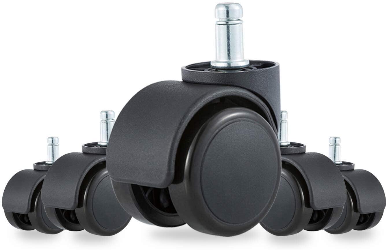 5pcs 2 Inch Office Chair Caster Wheels Silent Castor Wheels Replacement Floor Protecting Smooth Rolling Heavy Duty Load Computer Gaming Desk Universal Type 11x22mm Fit Standard Size