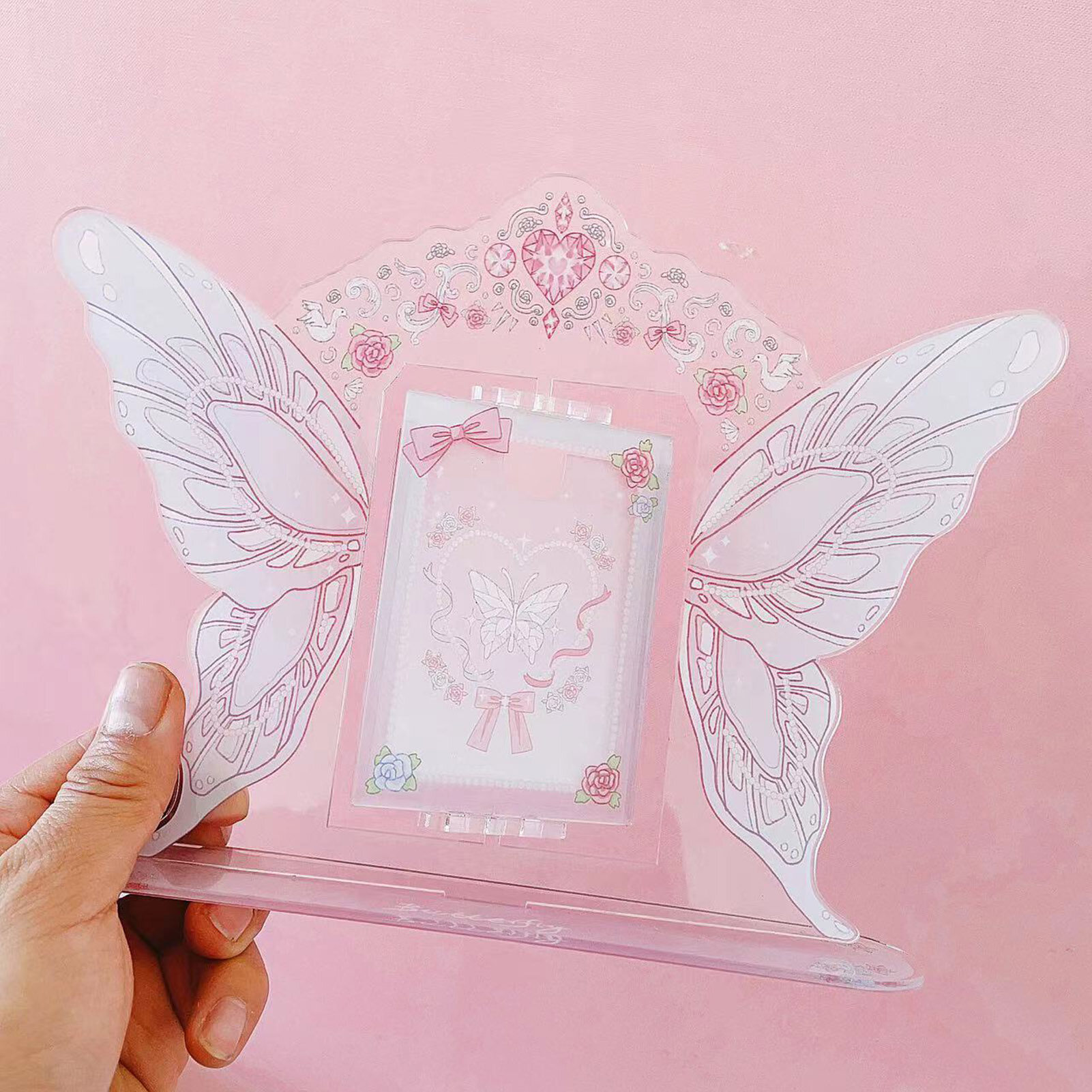 Cerdars double sides exquisite pattern bright color rotating creative photo frame butterfly display stand photo frame desktop decoration supplier photocard side stand up display