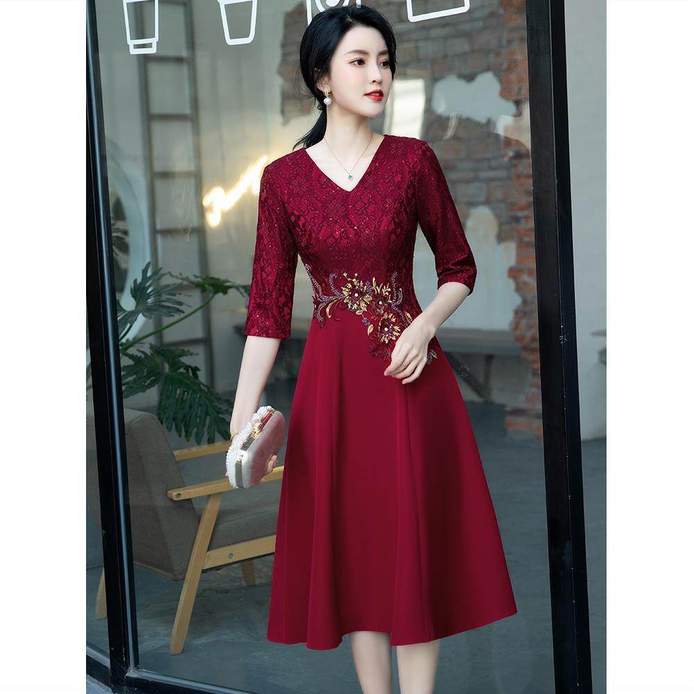 Dress Mom Dress Wedding Evening Dress High-end Noble Young Dress Small Wedding Wedding Summer Dress