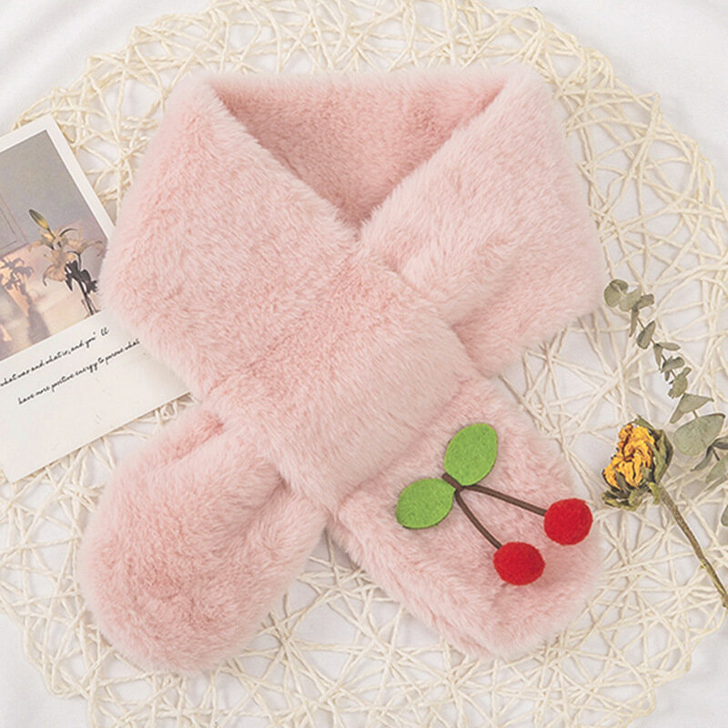 Cartoon Cherry Plush Baby Scarves Autumn Winter Warm Furry Infant Toddler Scarf Soft Thick Faux Fur Newborn Girl Boy Neckerchief