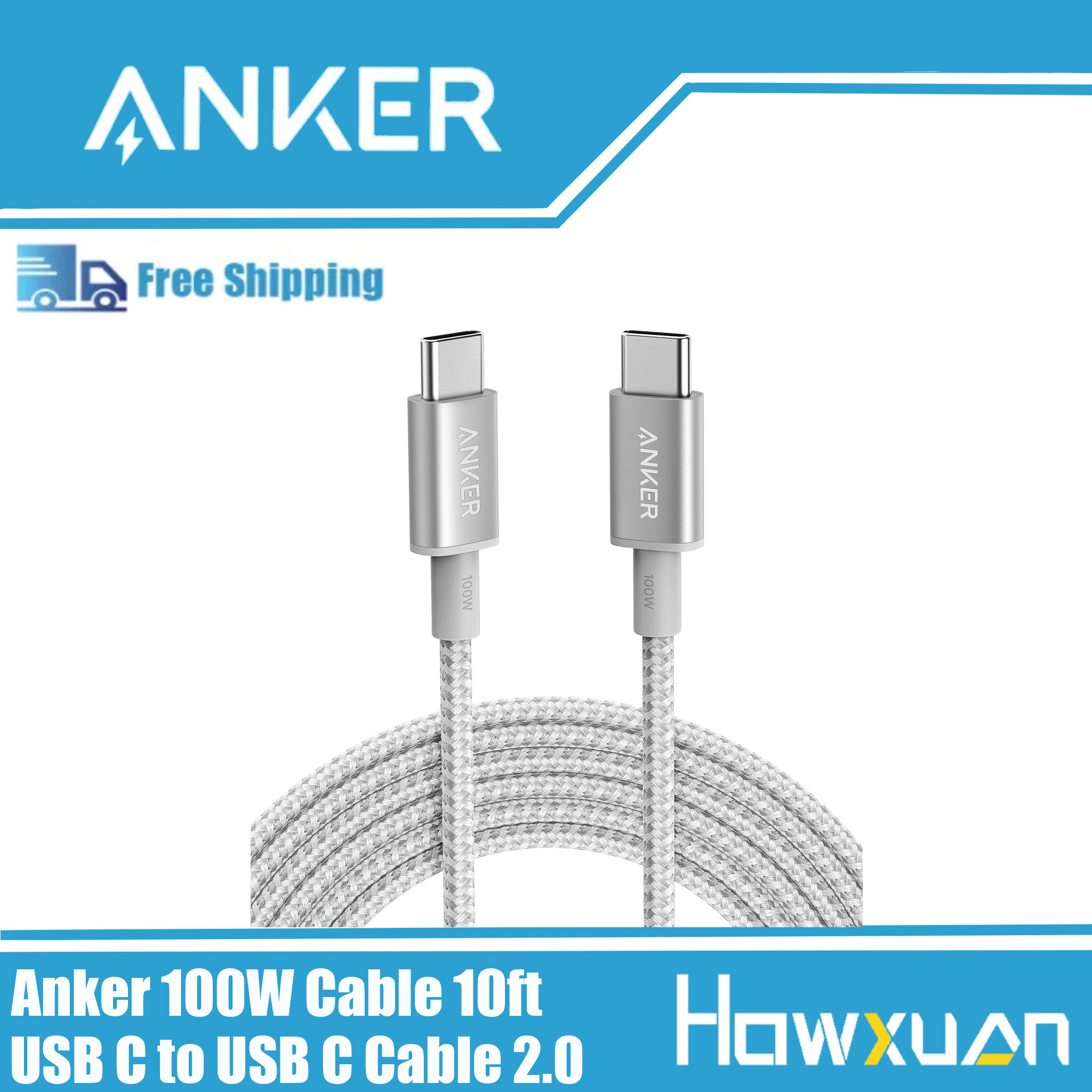 Anker usb c cable 100w 10ft, usb c to usb c cable 2.0, type c 3m charging cable fast charge for iphone 15,macbook pro,ipad ,samsung galaxy
