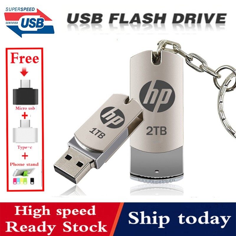 ♥Original Product+FREE+COD♥ Ready Stock! Metal USB Fash Drive 256GB/512GB/1TB/2TB USB 2.0 Pendrive + OTG adapter