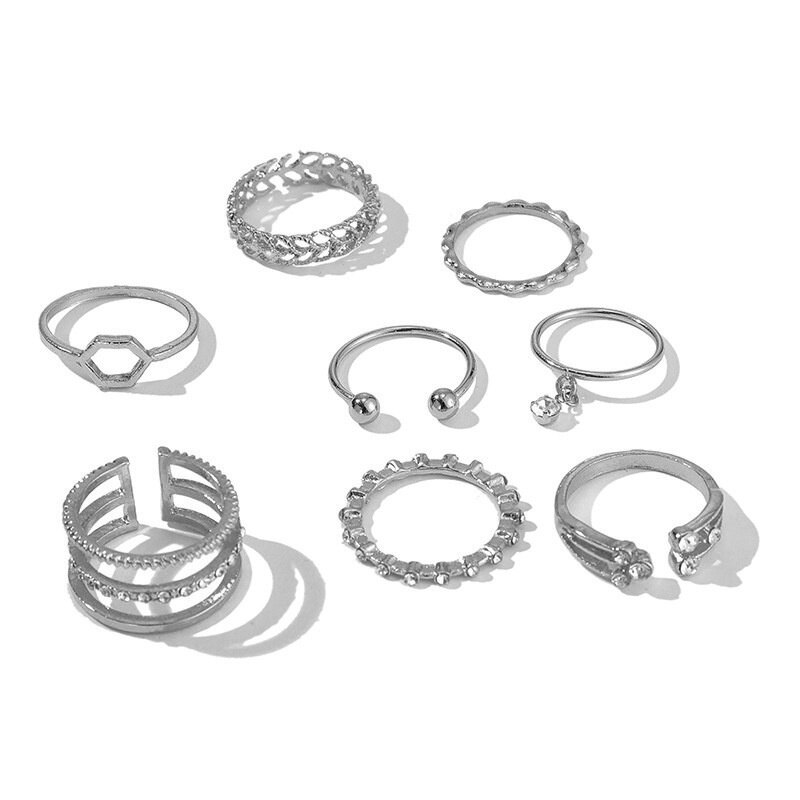 Bộ 8 Chiếc Nhẫn Hở Dát Kim Cương Mới Nhẫn Đeo Đuôi Khớp Ngón Tay Trỏ