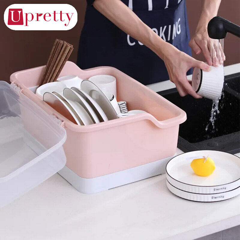 Upretty Giá Để Bát Thoát Nước Nhà Bếp Bằng Nhựa Có Nắp Đậy Hộp Đựng Bát Đĩa Đặt Trong Tủ Chén Bằng Nhựa Giá Phơi Khô