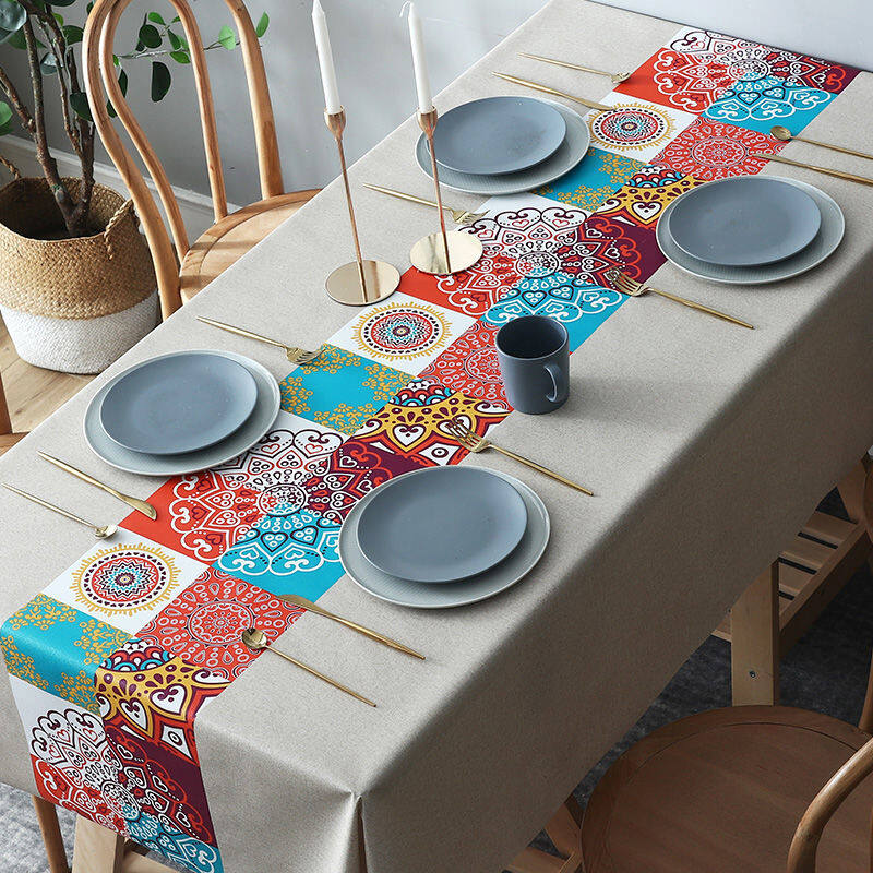 Lovehome Exquisite Print PVC Tablecloth 2 4 6 8-Seater Rectangular Dining Table Cloth Waterproof Hotproof Table Cover