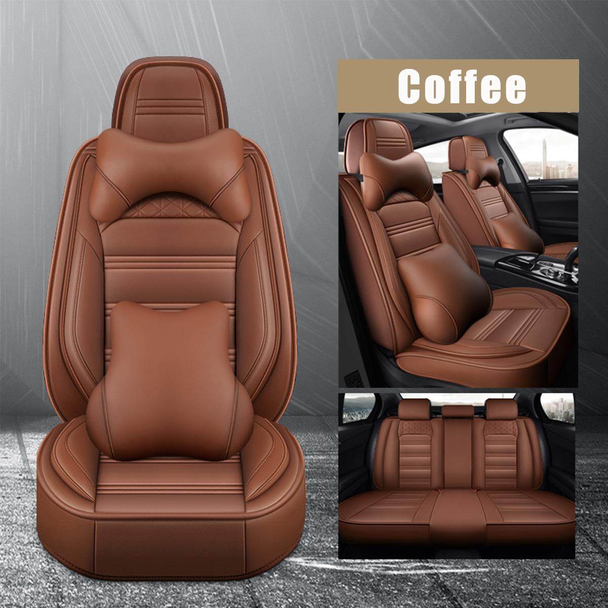 Rear 5 seat General Car Seat Cover PU Leather Cushion Headrest Universal Front