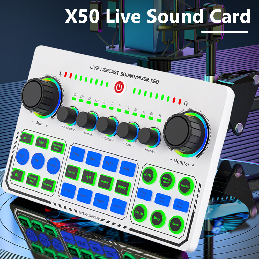 Card Âm Thanh Bộ Trộn DJ Gắn Ngoài LED RGB Để Phát Trực Tiếp Màu Trắng