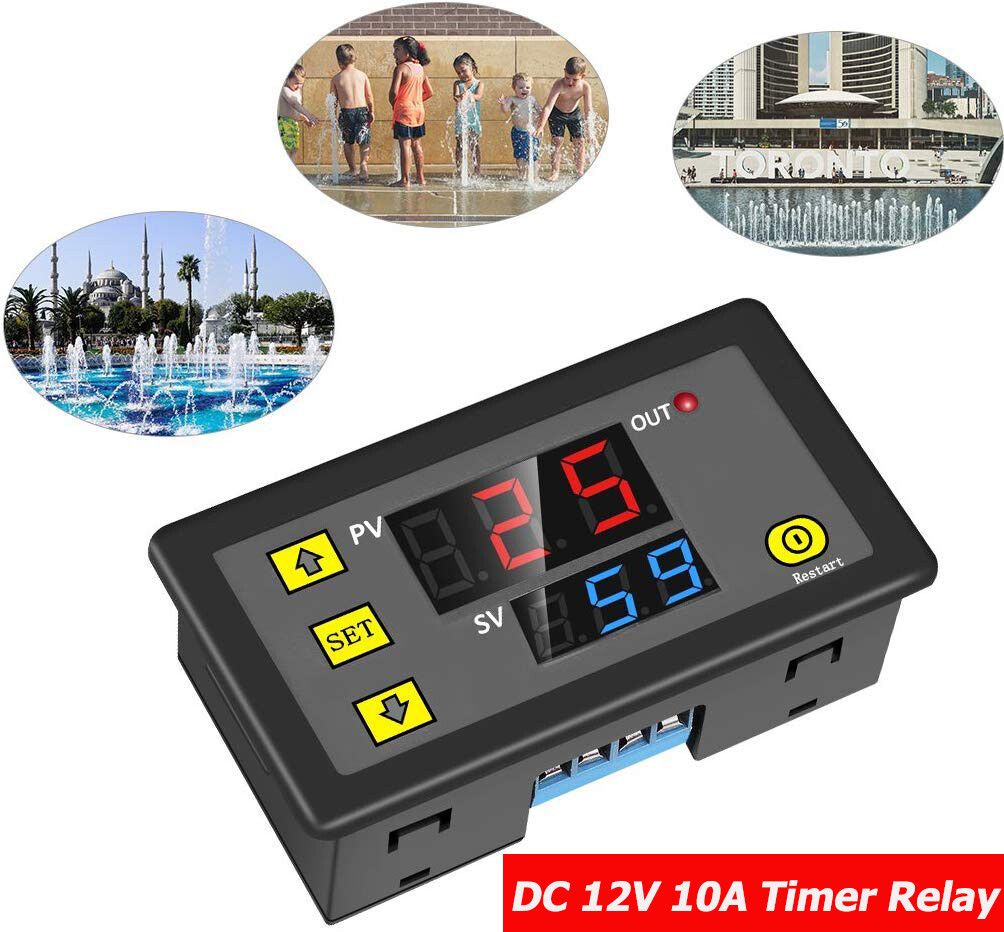 Original Diymore Timer Relay,DC 12V 10A Programmable Digital Time Cycle Delay Switch Module 1500W ON-Off Control 0-999 Second Min Hour LED Display