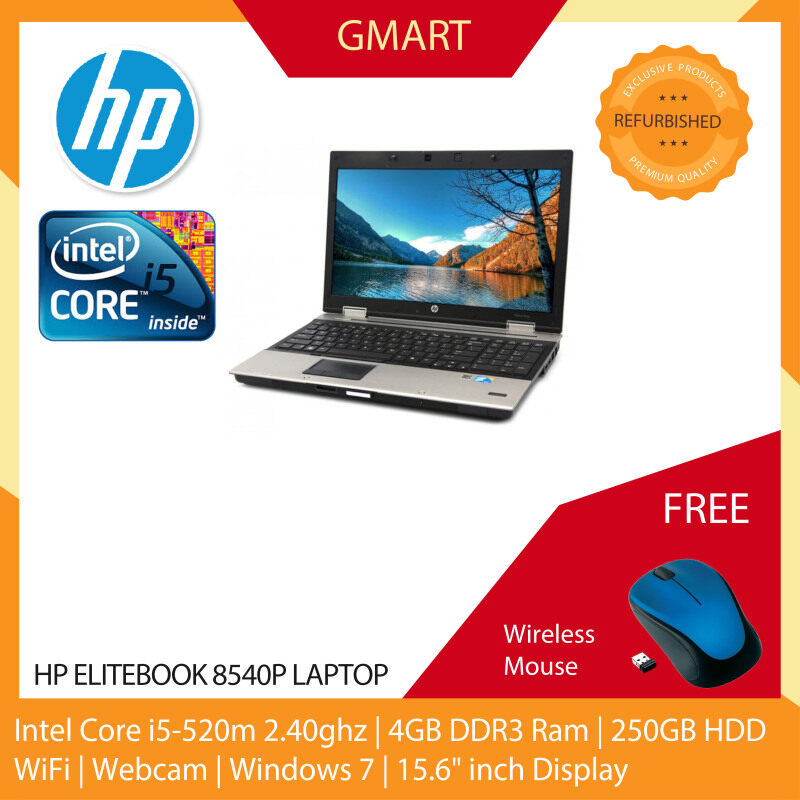 HP Elitebook 8540p Laptop / 15.6 inch LCD / Intel Core i5-520m / 4GB DDR3 Ram / 250GB HDD / WiFi / Windows 7 / Webcam Malaysia