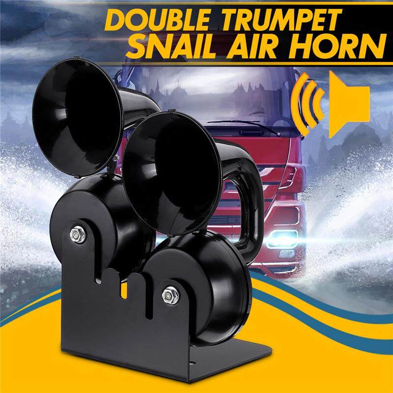 【Free Pengiriman + Flash Deal】130db 12 V 130Hz Double Terompet Siput Klakson Angin Kereta Mobil/Truk/Bus/Bus Van keras Hitam