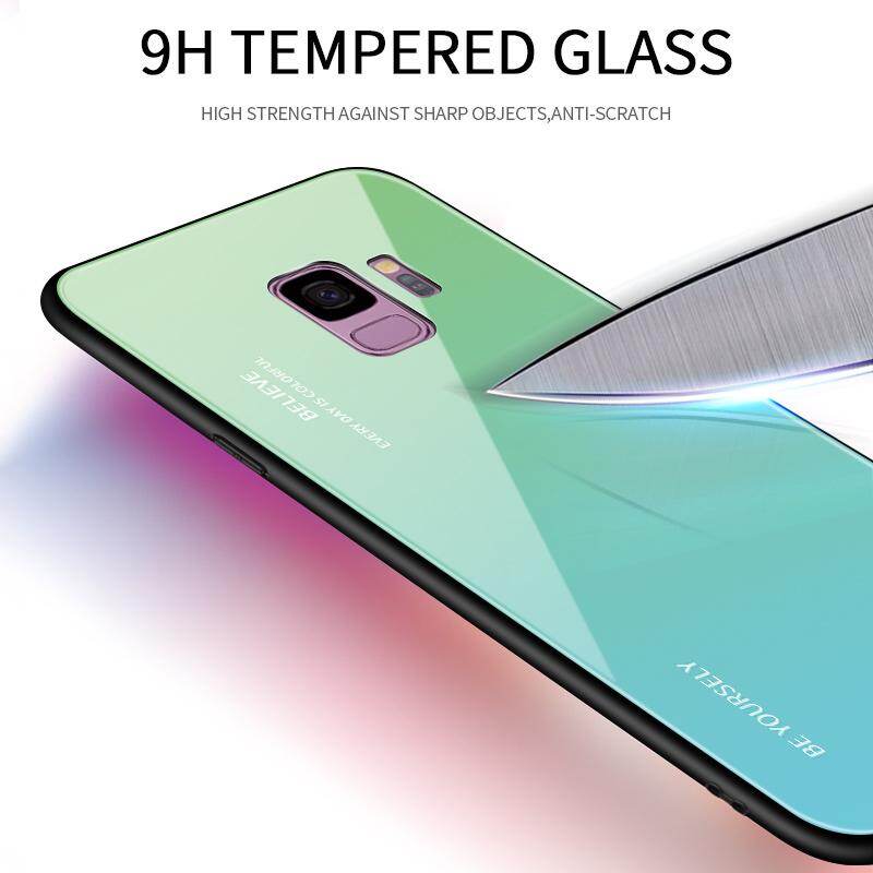 Luxury Aurora Rainbow Casing Gradient Series Case Shockproof Tempered Glass Back Cover Silicone Soft Edge Casing For Samsung Galaxy S8+ S8Plus S8 Plus