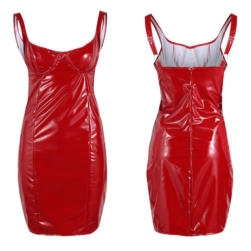 BANCHEN Women Solid Color Package Hip Bodycon Dress Sleeveless PU Leather Mini Dress Evening Dresses Summer Slim