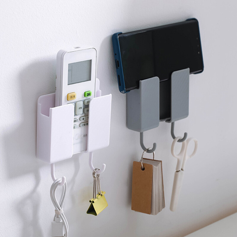 Wall Mounted Organizer Storage Box Remote Control Air Conditioner Storage Case Mobile Phone Plug Holder Stand Container Rack
