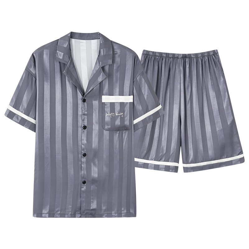 Summer new couple pajamas simulation silk lapel short -sleeved shorts set sweet can wear home clothes
