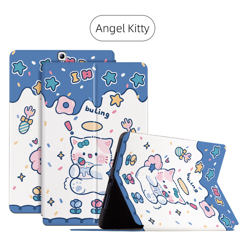 For samsung galaxy tab s2 9.7" sm-t810 t813 t815 t817 t818a t819 tablet kids cute cartoon rabbit cat kids folio stand shockproof pu leather case cover