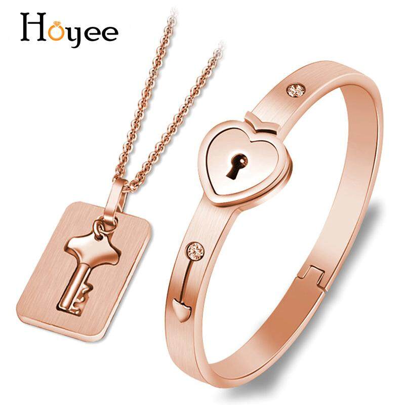 Hoyee Cặp Đôi Tình Yêu Trái Tim Khóa Vòng Tay Lắc Tay Chìa Khóa Mặt Dây Chuyền Vòng Cổ Trang Sức Món Quà Trang Trí
