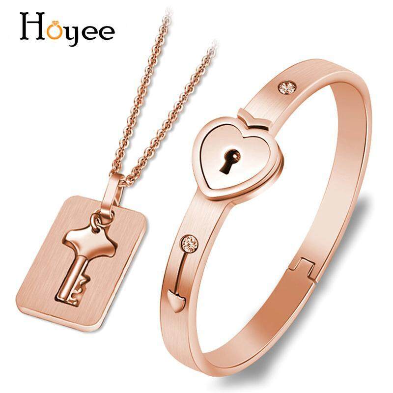 Hoyee Cặp Đôi Tình Yêu Trái Tim Khóa Vòng Tay Lắc Tay Chìa Khóa Mặt Dây Chuyền Vòng Cổ Trang Sức Món Quà Trang Trí
