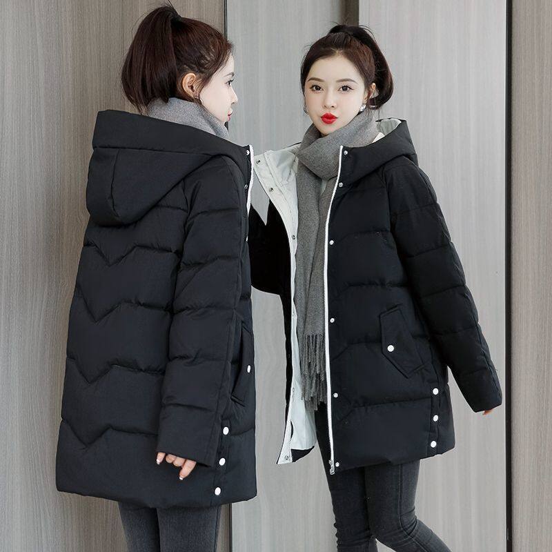 Down Cotton Jacket Women's Medium Length 2022 New Korean Version Loose Thin Thickened Large Cotton Jacket Winter Coat