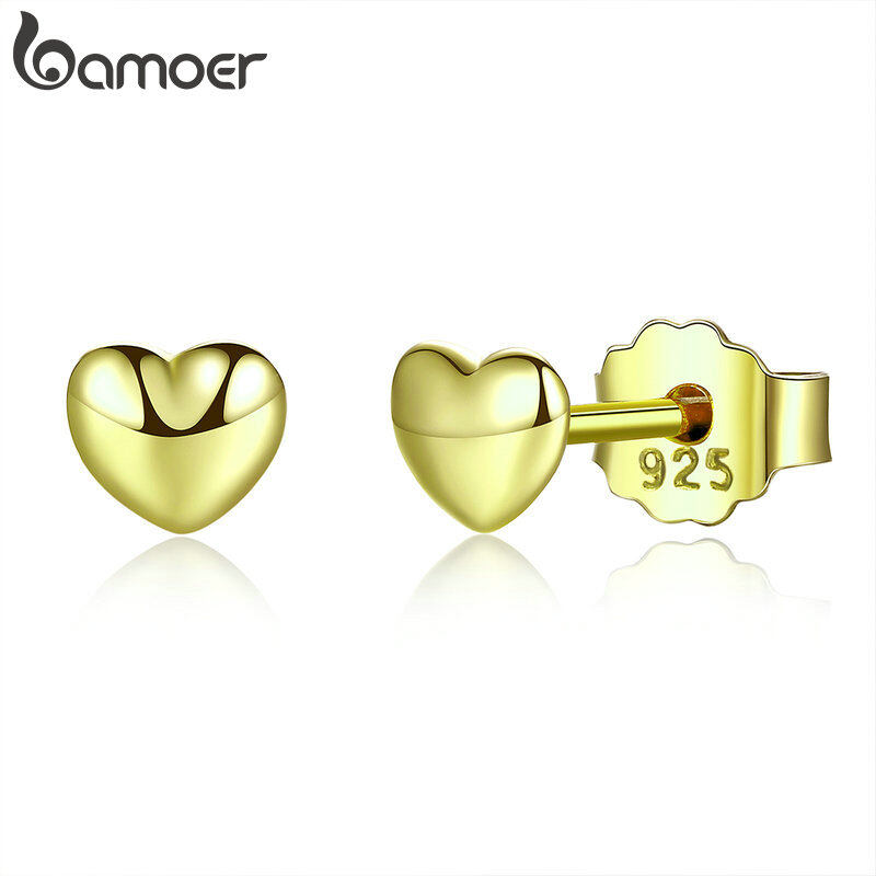 BAMOER Free Shpping Anting-anting 925 Sterling Silver Petite Hearts Push-back Female Small Stud Earrings Fine Jewelry Christmas Gift PAS440