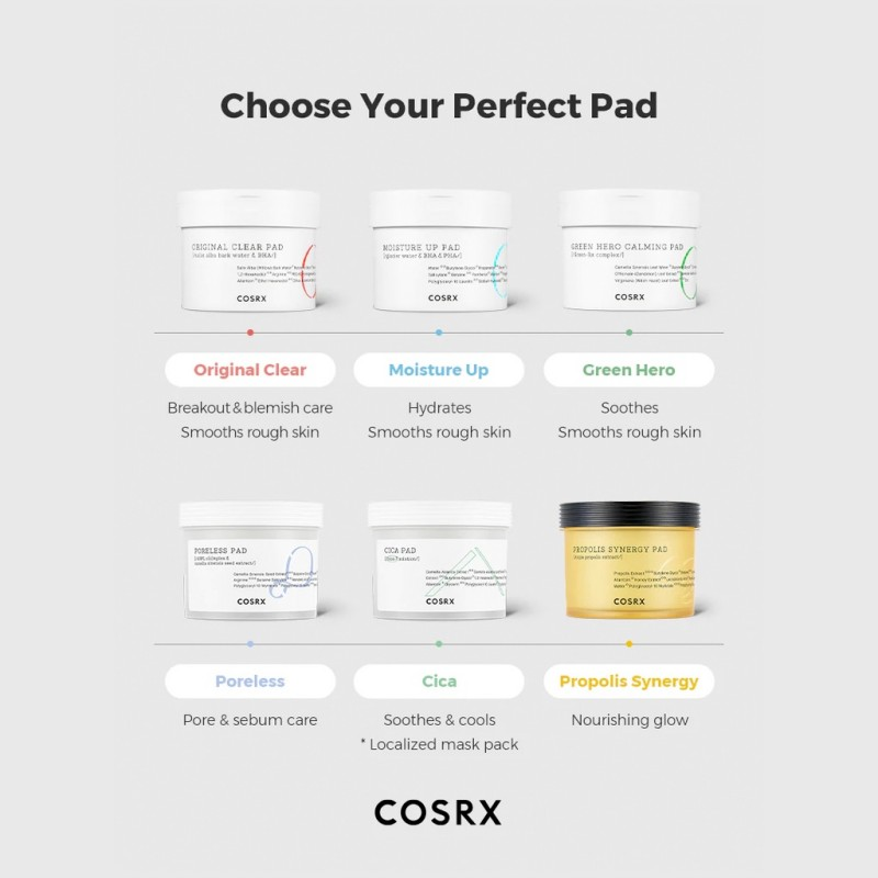 Miếng tẩy da chết COSRX Cica Pad | Poreless Pad | One Step Pad 70 Pads (Moisture Up, Original Clear, Green Hero Calming) | COSRX Pad Case