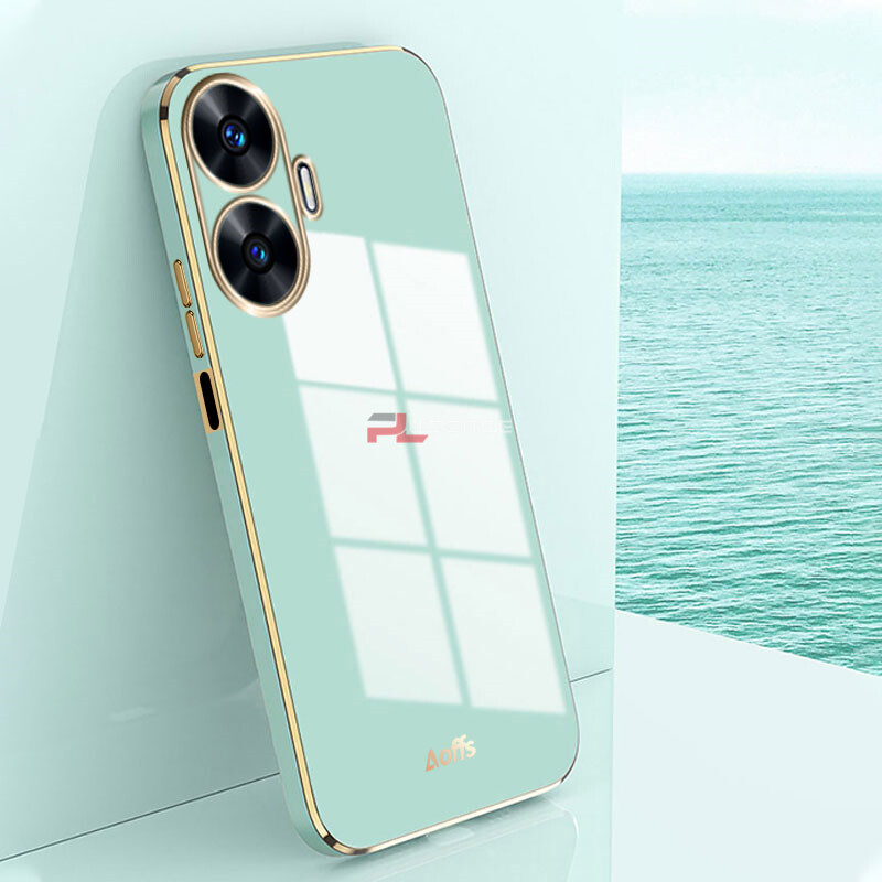 PlusCase for Realme C55 6D Plating Soft Case Lens Protector Square Frame Silicone Glossy Shockproof Phone Back Cover