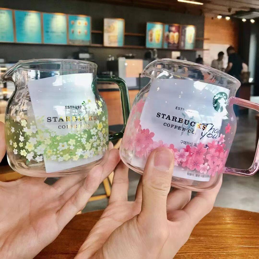 Starbuck cốc cốc thủy tinh 570ml cà phê dung tích lớn ly thủy tinh màu hồng sakura cốc cà phê cốc sữa uống kính văn phòng tách trà hộp quà tặng sáng tạo