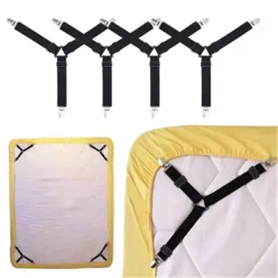 4pcs/set Triangle Sheet Band Straps Suspenders Adjustable Fitted Bed Sheet Corner Holder Elastic Straps Fasteners Clips Grippers Mattress Pad Cover Fitted Sheet Bed Suspenders