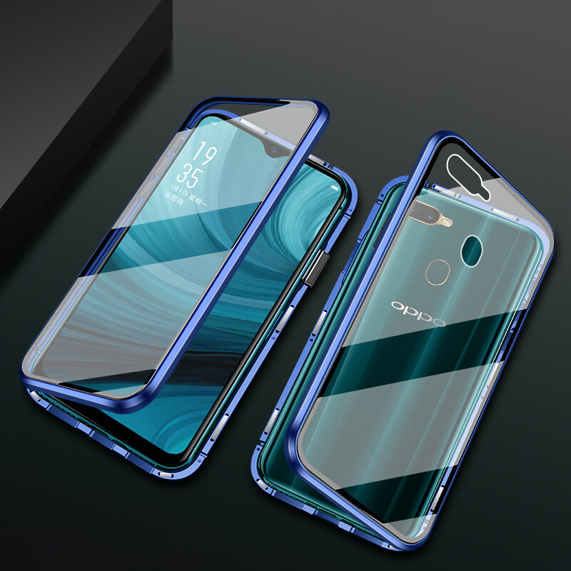 For OPPO A7 Magnetic Case 360 Front+Back double-sided 9H Tempered Glass Case For OPPO A7 Metal Bumper Case