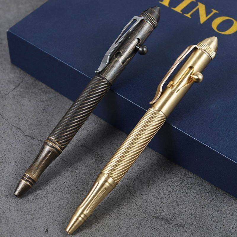 Solid Handmade Brass Gel Ink Pen Retro Twist Pattern Bolt Action Writing Tool School Office Stationery Supply