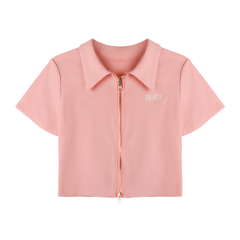 Guima Women's Crop Top Polo Neck Cropped Crop T-Shirt Slim Fit Short Sleeve Top with Zipper